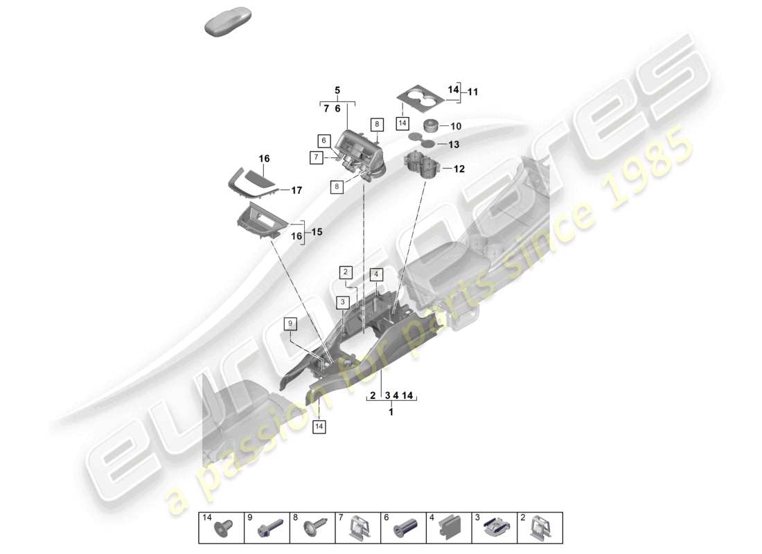 porsche 2024 (panamera 976) centre console rear business part diagram