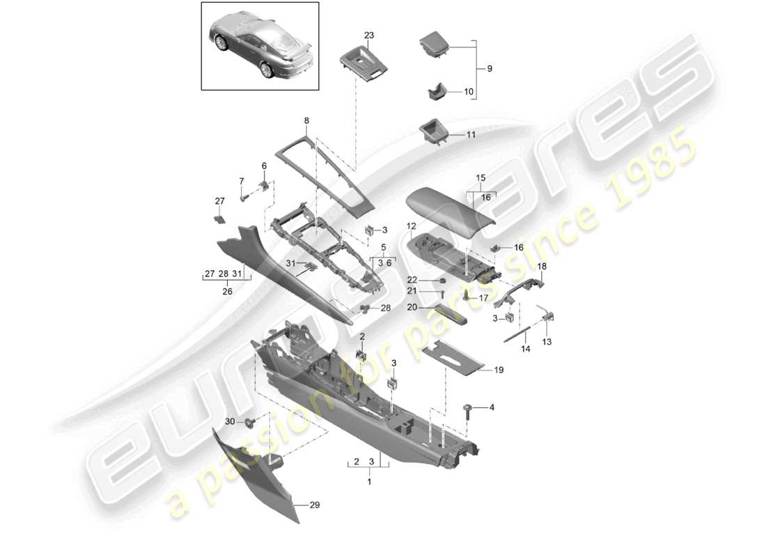 porsche 2021 (991-2 r/gt3/rs) centre console d >>- mj 2017 part diagram