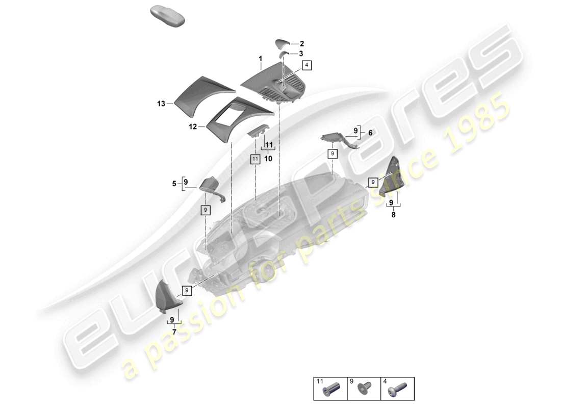 porsche 2025 (panamera 976) accessories upper dashboard part diagram