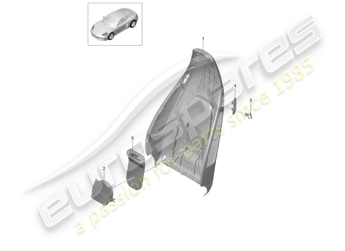 porsche 2023 (718 cayman) backrest shell sports seat plus accessories part diagram