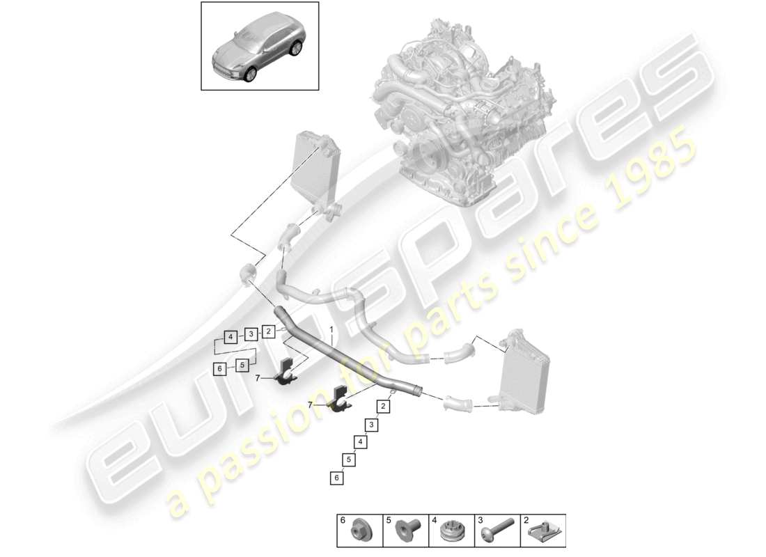 porsche 2021 (macan) charge air cooler pressure pipe throttle valve adapter part diagram