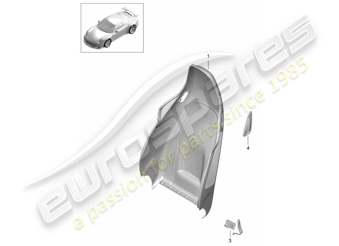porsche 2021 (991-2 r/gt3/rs) backrest shell sports seat plus accessories part diagram