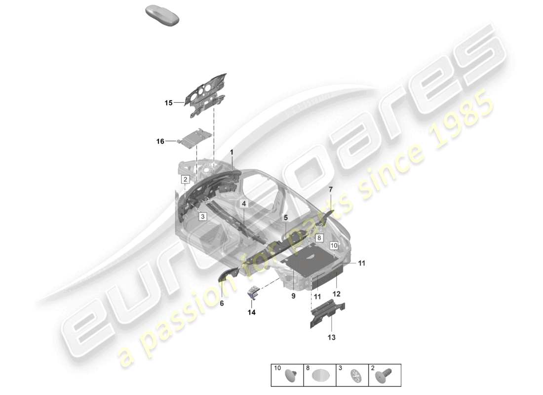porsche 2023 (taycan 9j1-1) sound absorber sound absorbers damping for vehicle interior part diagram