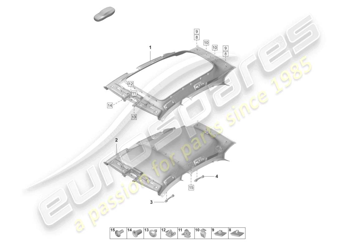 porsche 2022 (taycan 9j1-1) roof trim moulded headliner part diagram