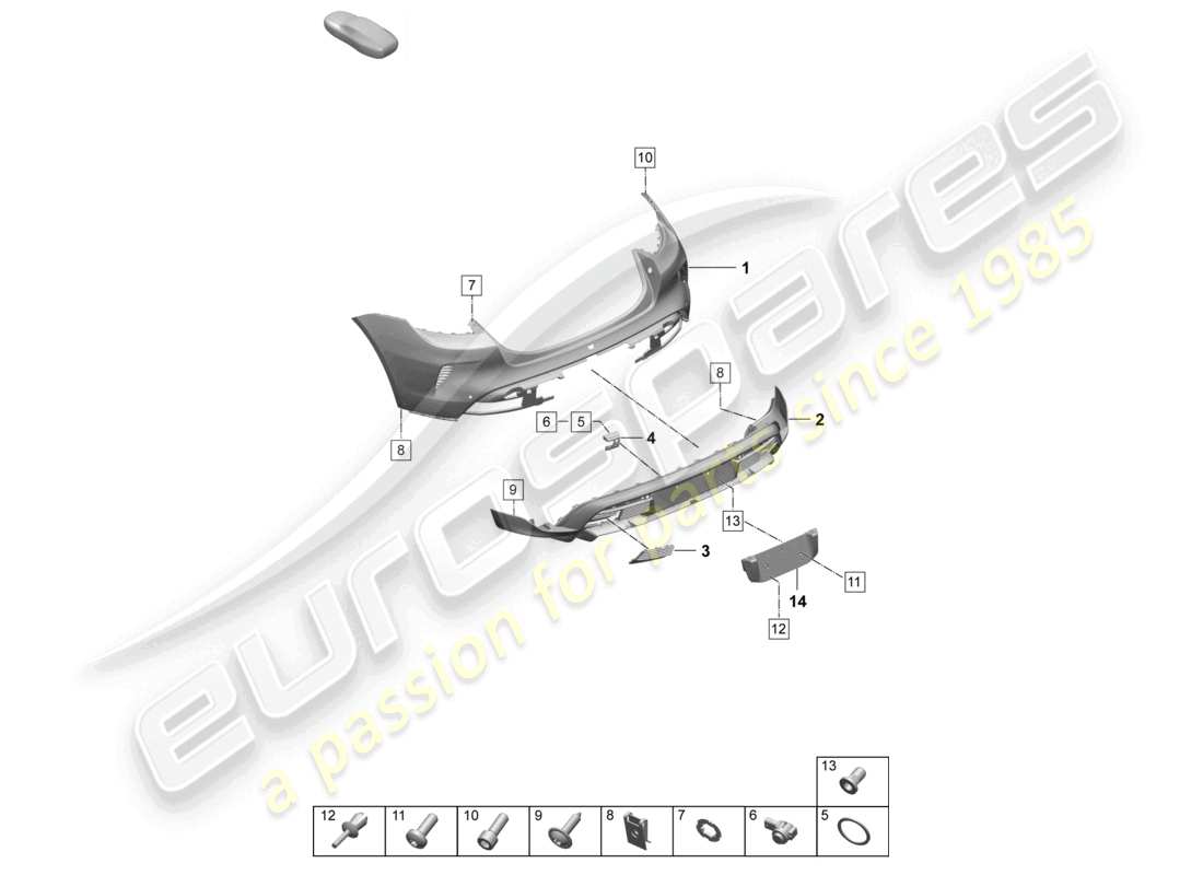 porsche 2025 (taycan 9j1-2) bumper rear for equipment variant: turbo turbo st sport turismo part diagram