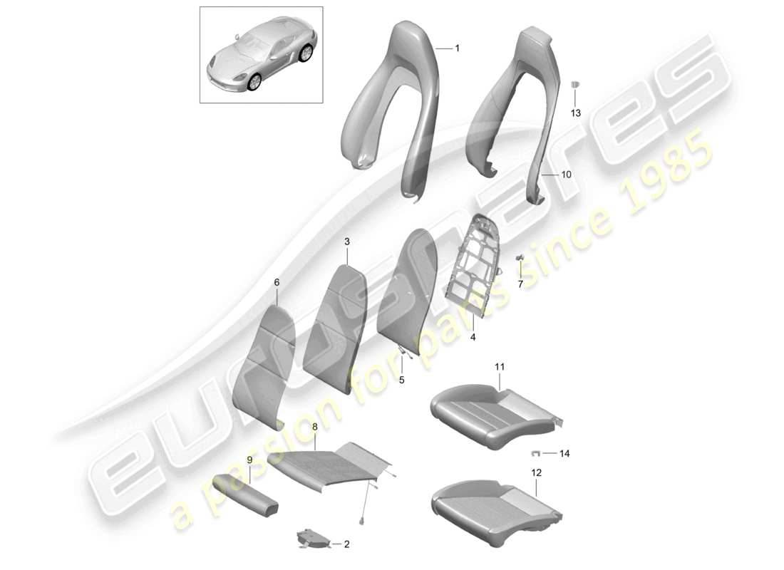porsche 2023 (718 cayman) foam part backrest covers seat covers sports seat plus part diagram