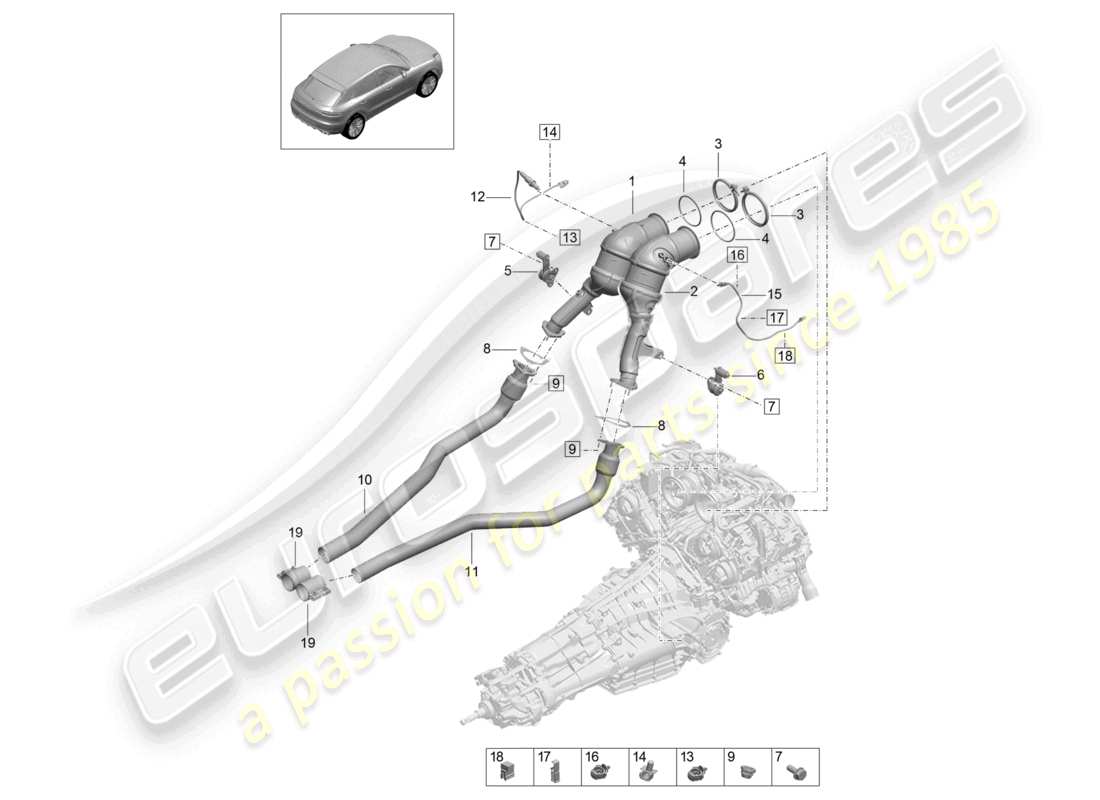 porsche 2021 (macan) catalytic converter lambda probe part diagram