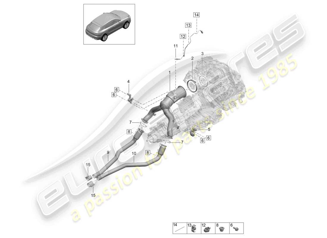 porsche 2021 (macan) catalytic converter lambda probe part diagram