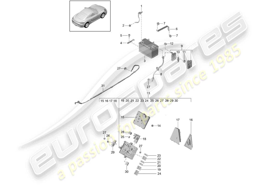 porsche 2021 (718 cayman) battery potential distributor part diagram