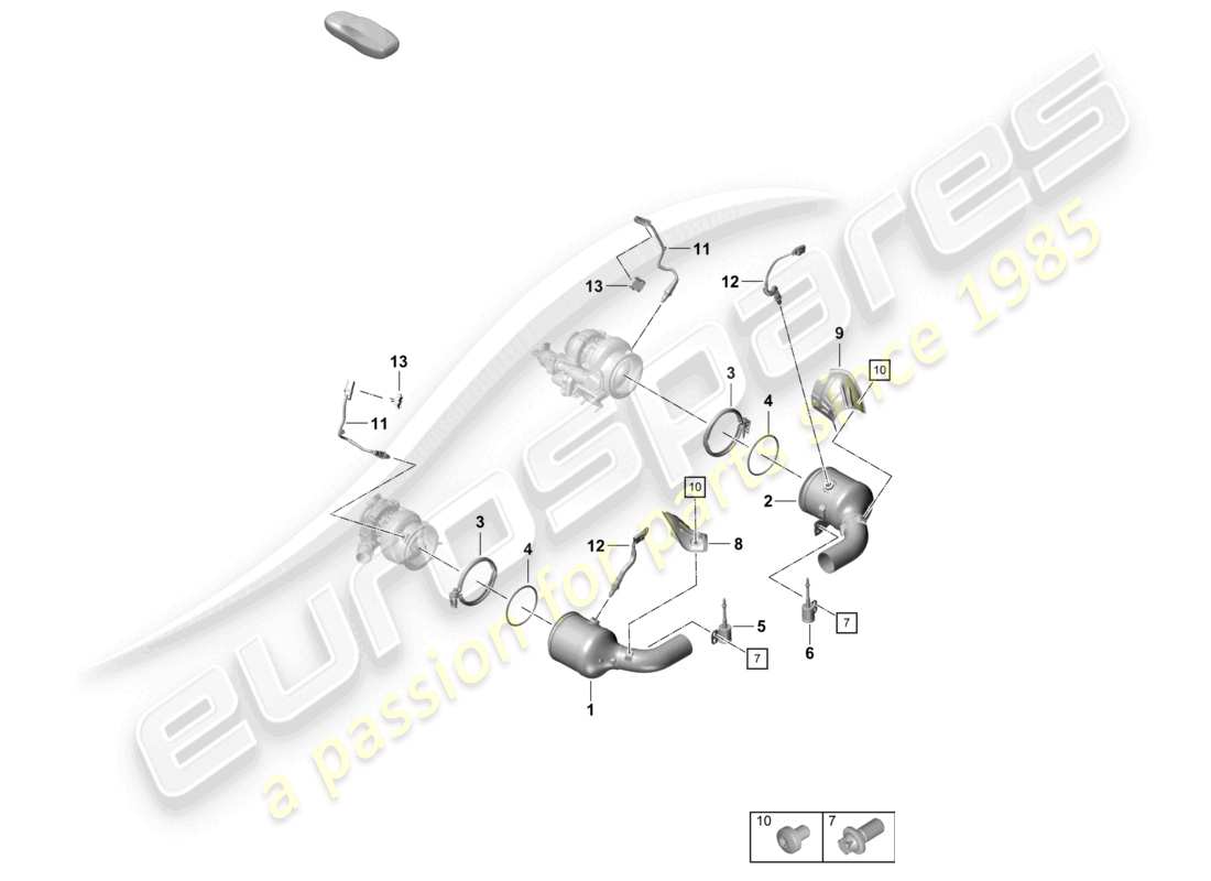 porsche 2022 (992-1 turbo / s) catalytic converter fastenings and sensors part diagram