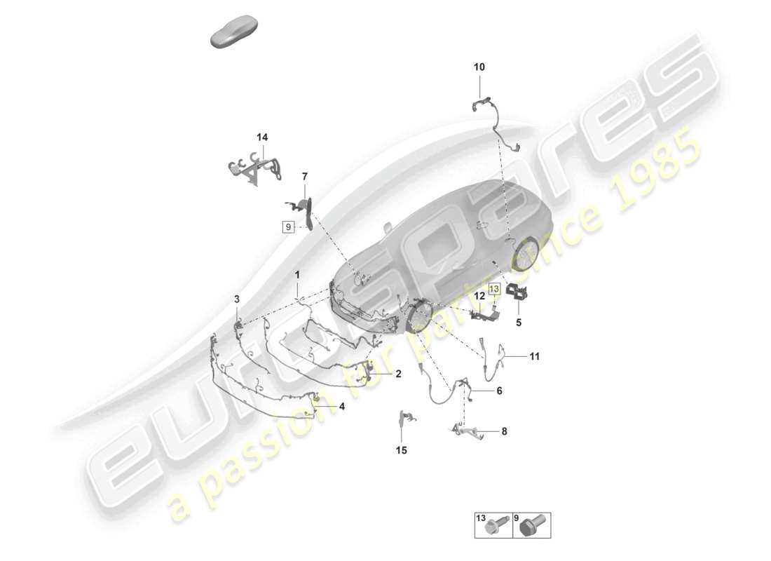 porsche 2023 (panamera 971-2) wiring looms bumper anti-locking brake syst. -abs- brake pad wear display front axle part diagram