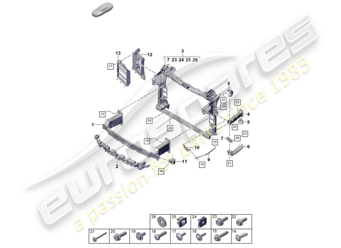 porsche 2026 (cayenne e3 pa) bumper carrier front and mounting bracket part diagram
