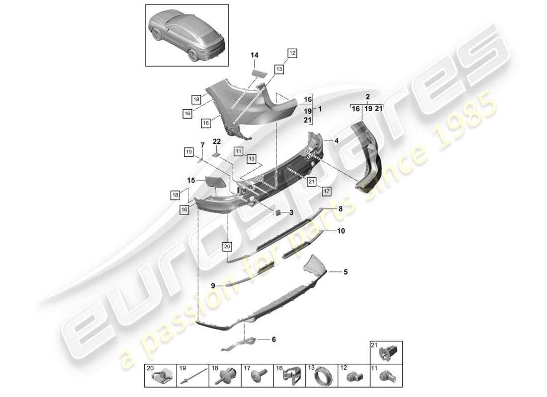 porsche 2024 (cayenne e3 9ya/9yb) bumper rear coupe turbo parts diagram