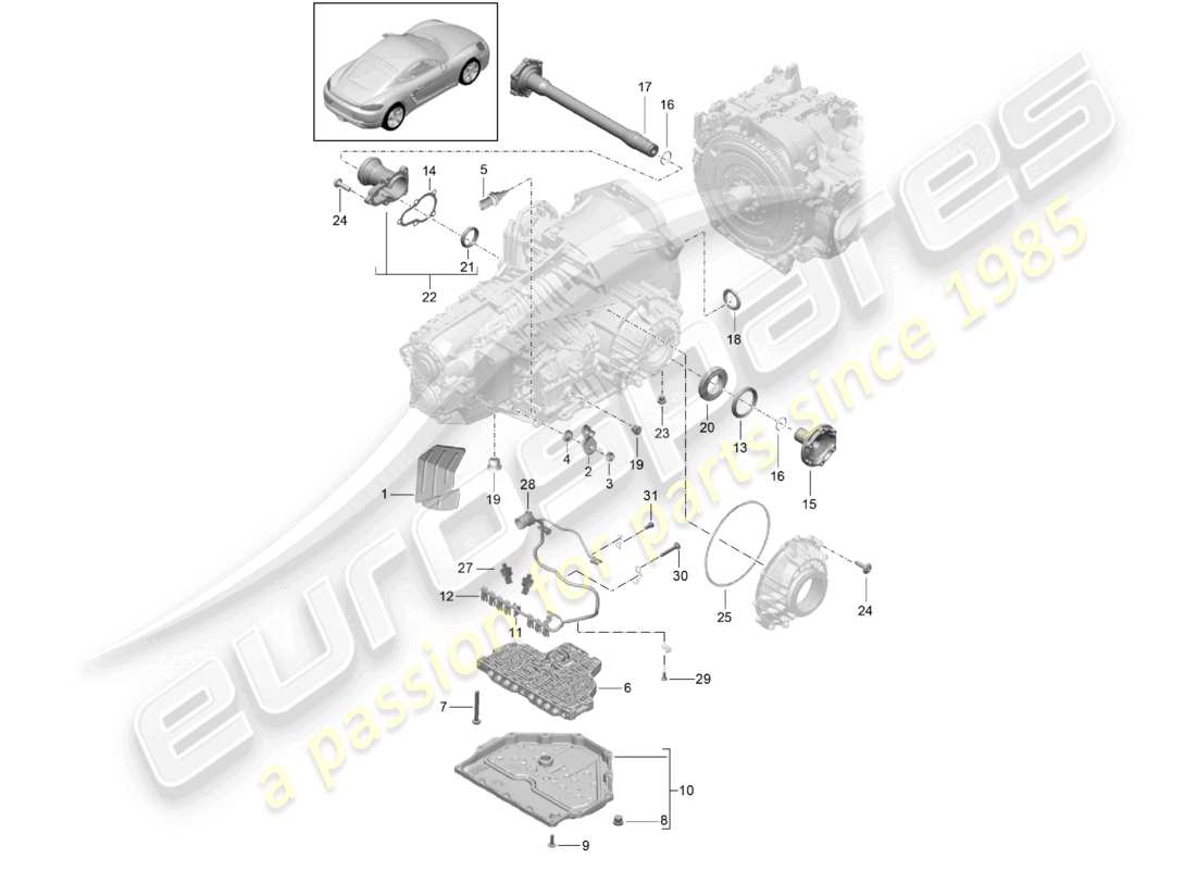 porsche 2022 (718 cayman) - pdk - gearbox individual parts part diagram