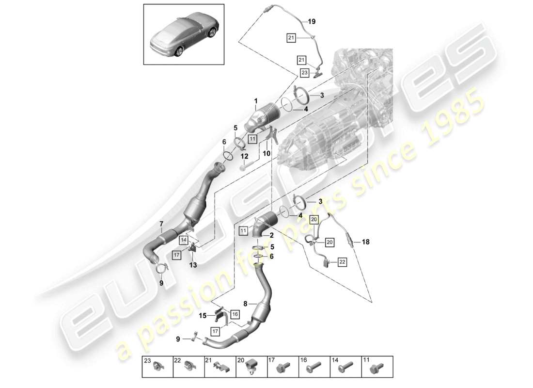 porsche 2021 (panamera 971-1) exhaust system catalytic converter lambda probe parts diagram