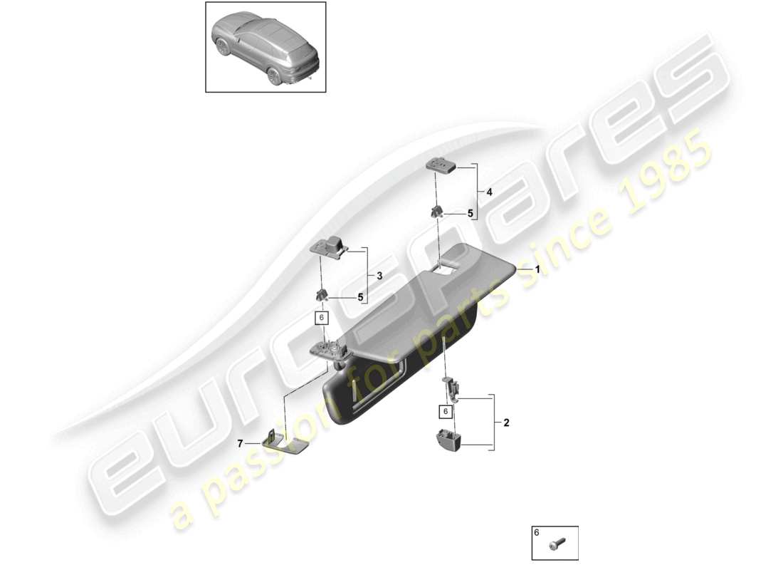 porsche 2024 (cayenne e3 9ya/9yb) sun vizors parts diagram