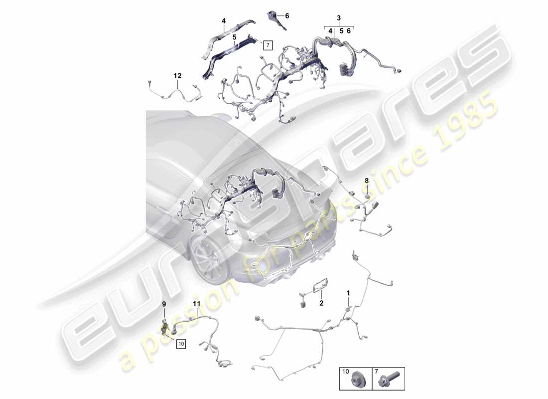 porsche 2019 (718 cayman gt4) wiring looms rear trim engine gearbox rear axle part diagram