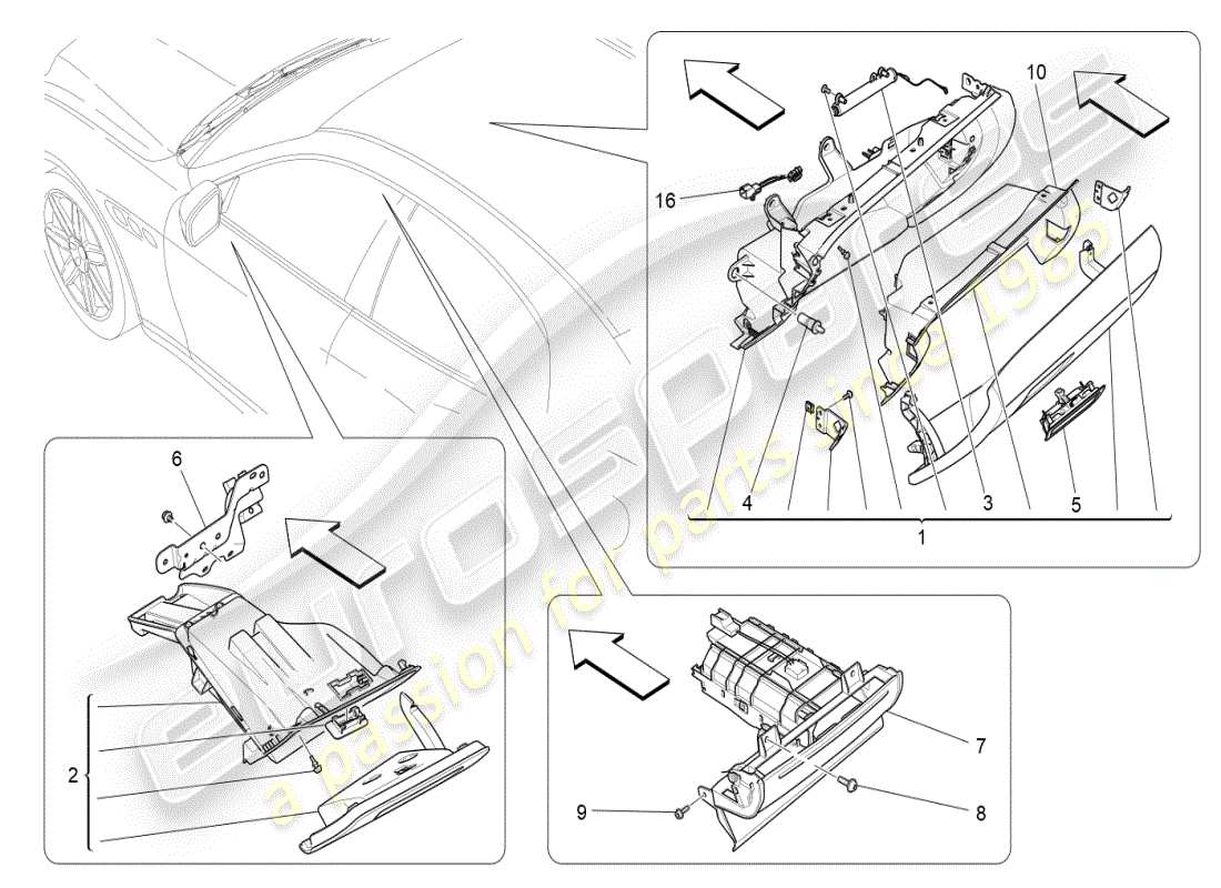 maserati ghibli (2020) glove compartments parts diagram