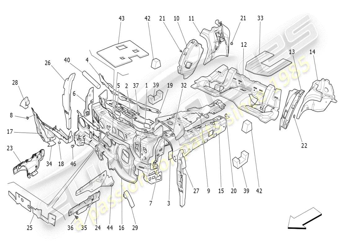 maserati ghibli (2019) sound-proofing panels inside the vehicle part diagram