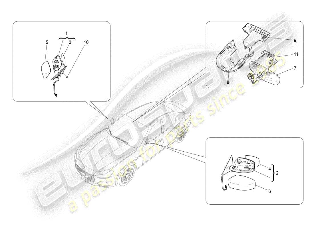 maserati ghibli (2019) internal and external rear-view mirrors part diagram