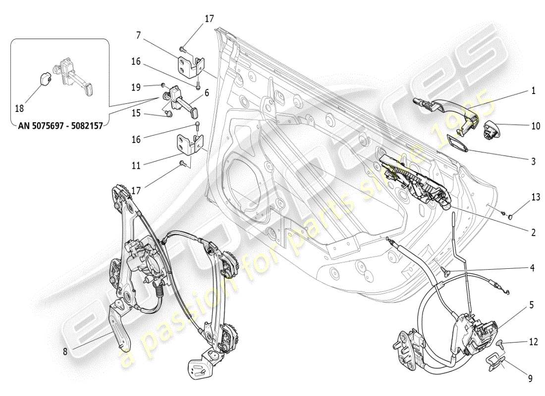 maserati ghibli (2019) rear doors: mechanisms part diagram
