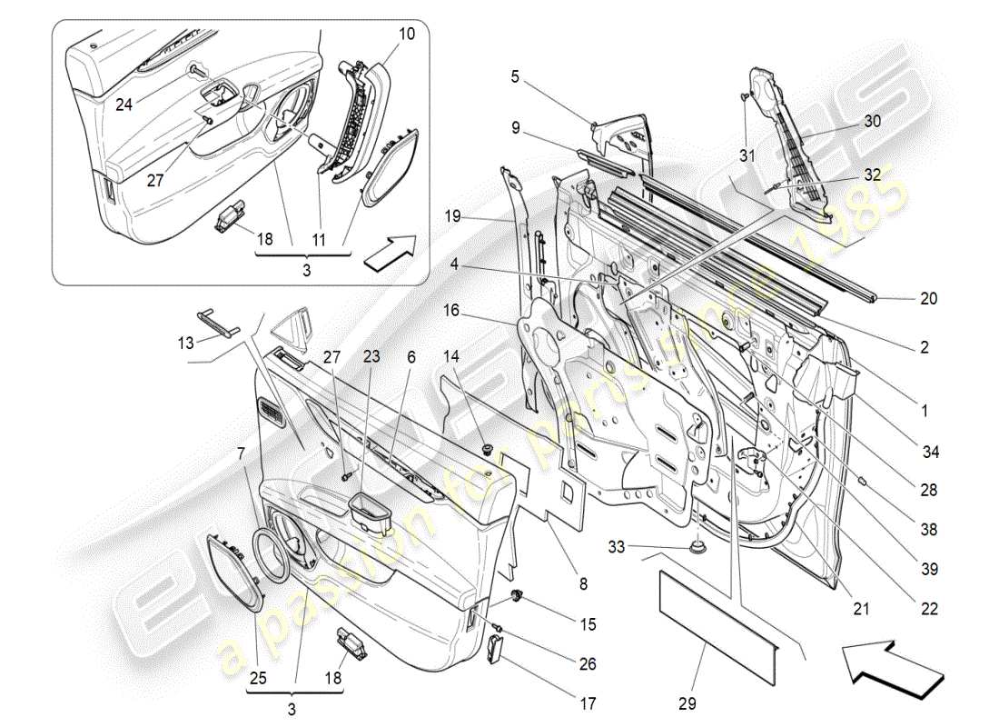 maserati ghibli (2019) front doors: trim panels part diagram