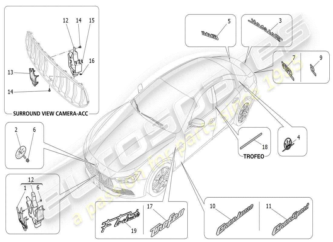 maserati ghibli (2019) trims, brands and symbols part diagram