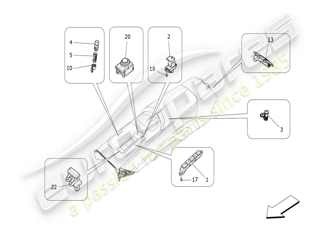 maserati ghibli (2019) centre console devices part diagram