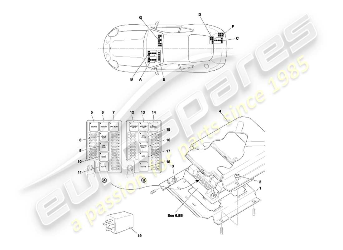 aston martin db7 vantage (2003) relays, vin 300556 on part diagram