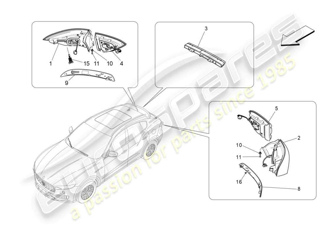 maserati levante modena s (2022) taillight clusters part diagram