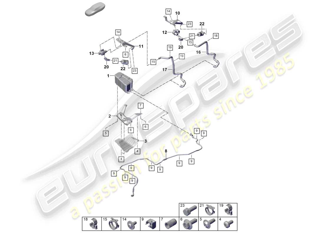 porsche 2023 (cayenne e3 pa) activated charcoal container part diagram