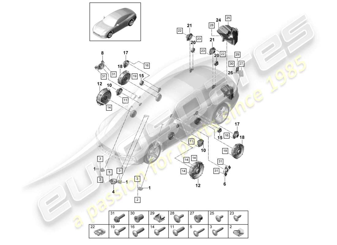 porsche 2021 (panamera 971-1) loudspeaker parts diagram