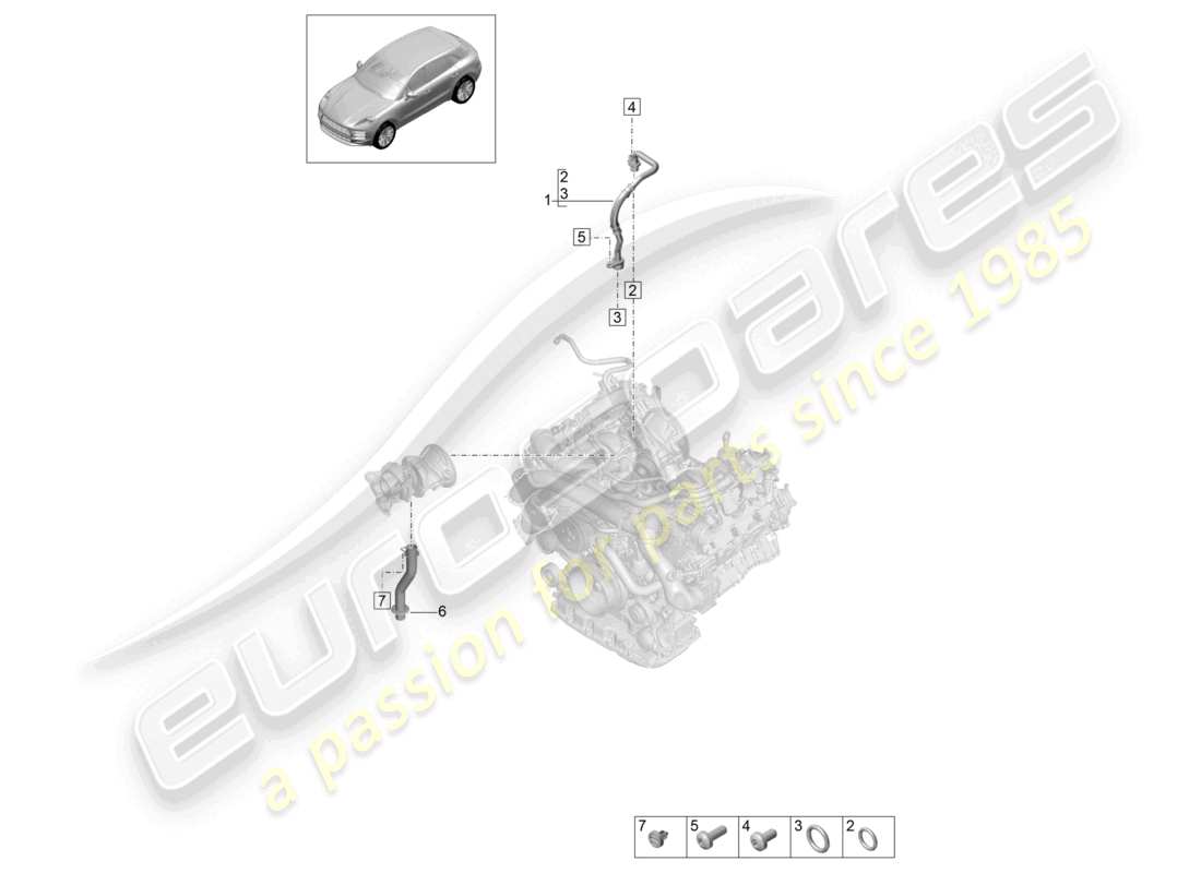 porsche 2021 (macan) oil pressure line for exhaust gas turbocharger part diagram