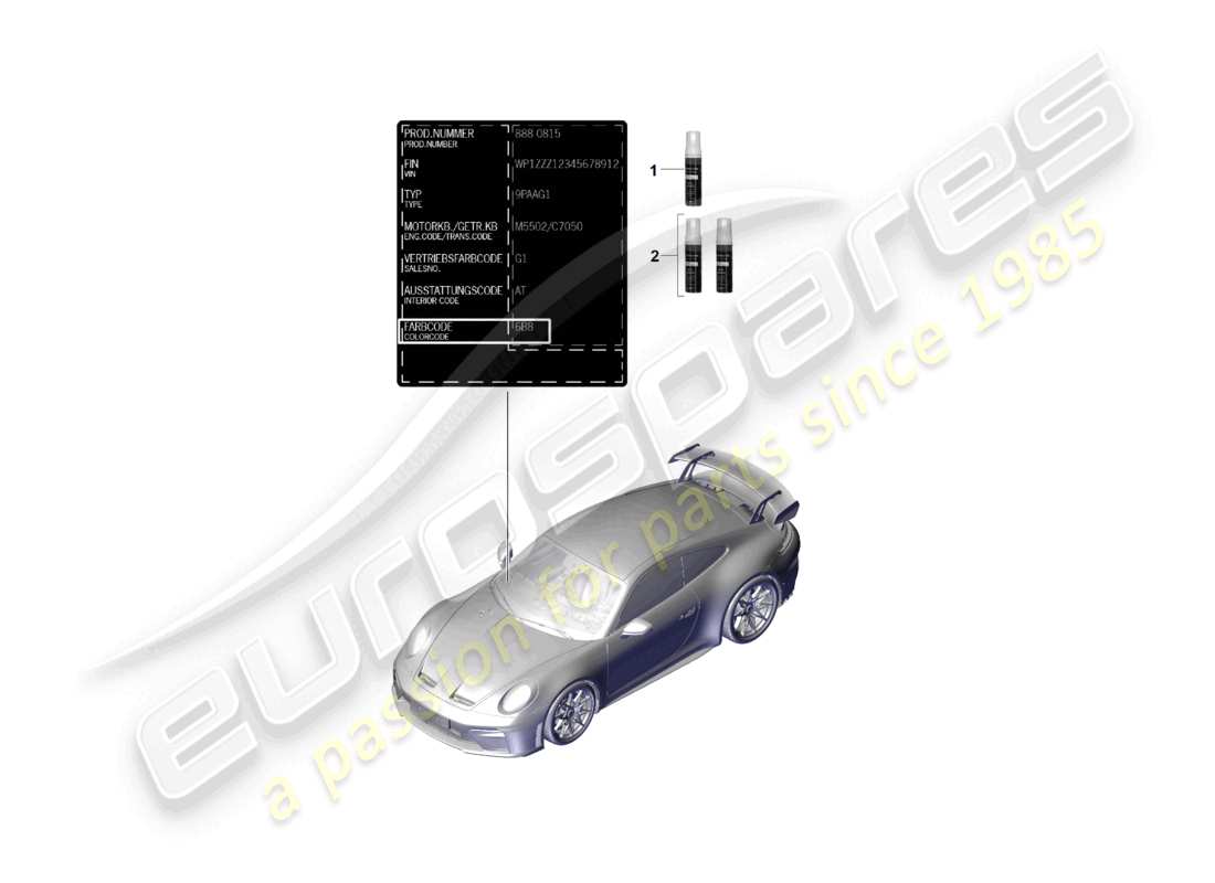 porsche 2026 (992-2 gt3) paint touch-up applicator paints part diagram