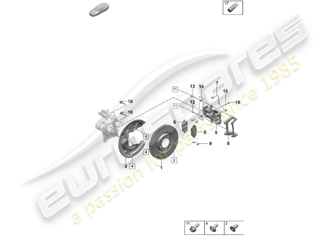 porsche 2025 (macan-e) disc brake rear axle black parts diagram