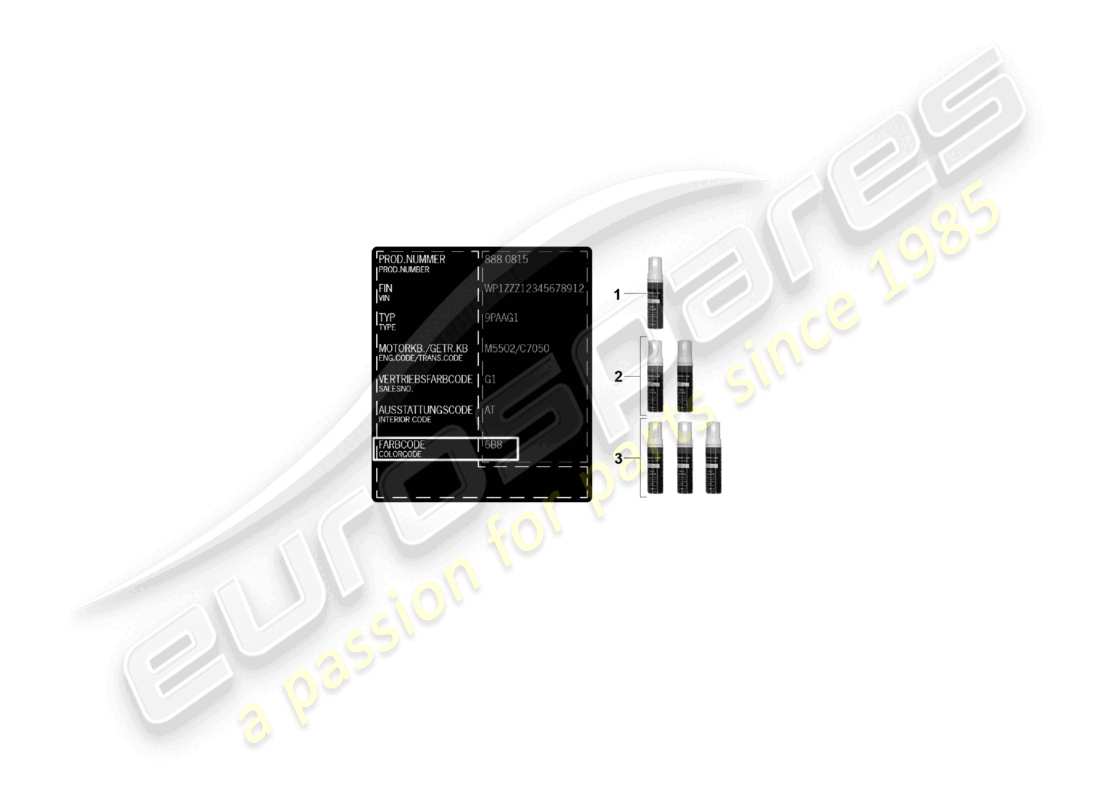 porsche 2023 (992-1 gt3/rs/st) paint touch-up applicator paints part diagram