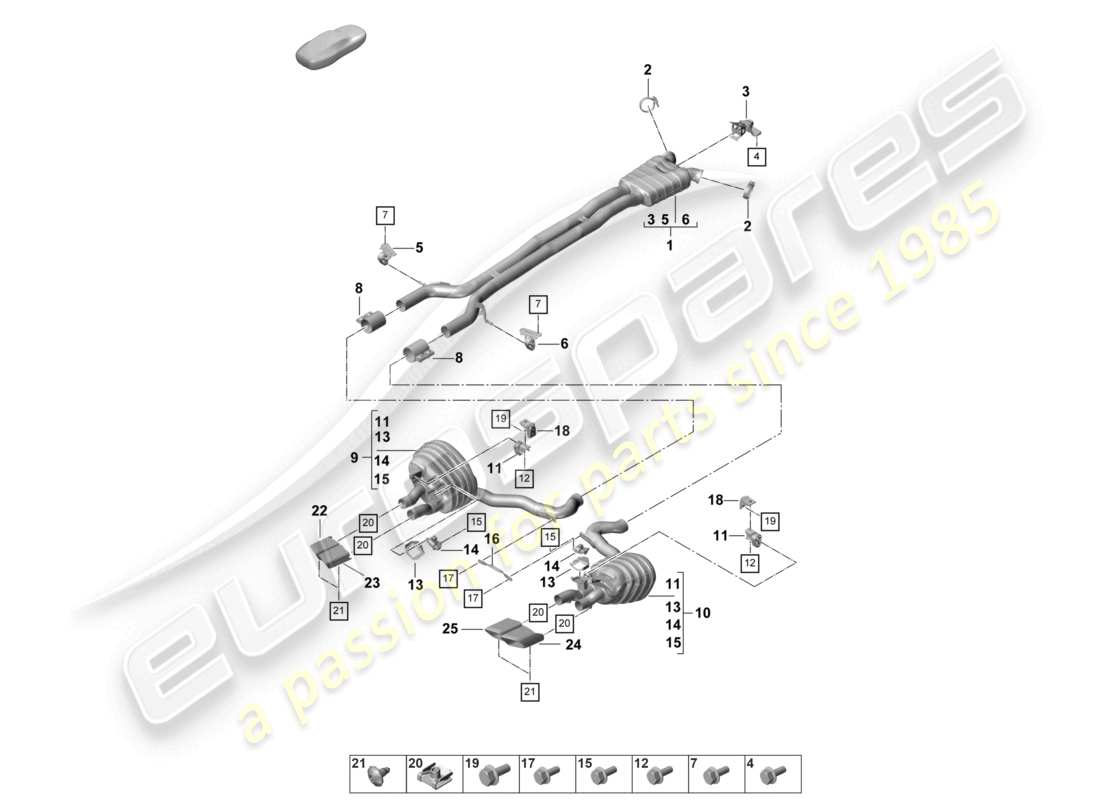 porsche 2023 (panamera 971-2) exhaust system front silencer rear silencer tailpipe part diagram