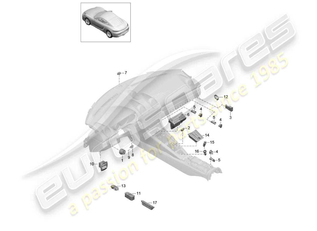 porsche 2023 (718 cayman) switch control panel air conditioning part diagram