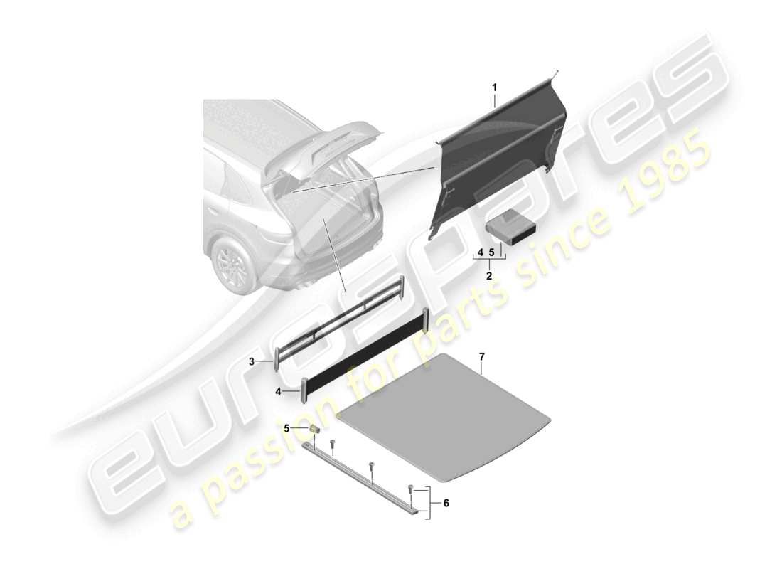 porsche 2025 (cayenne e3 pa) luggage compartment trim luggage compartment system net partition part diagram