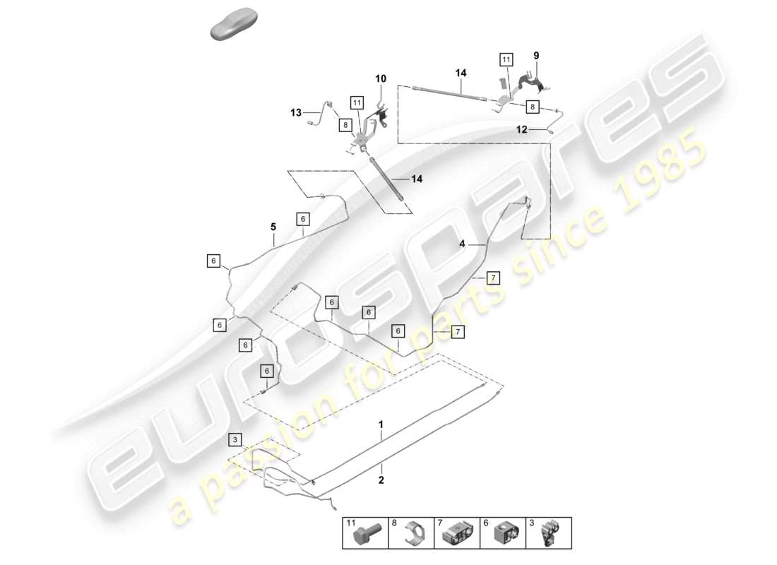 porsche 2021 (718 cayman gt4) brake line center underbody rear parts diagram