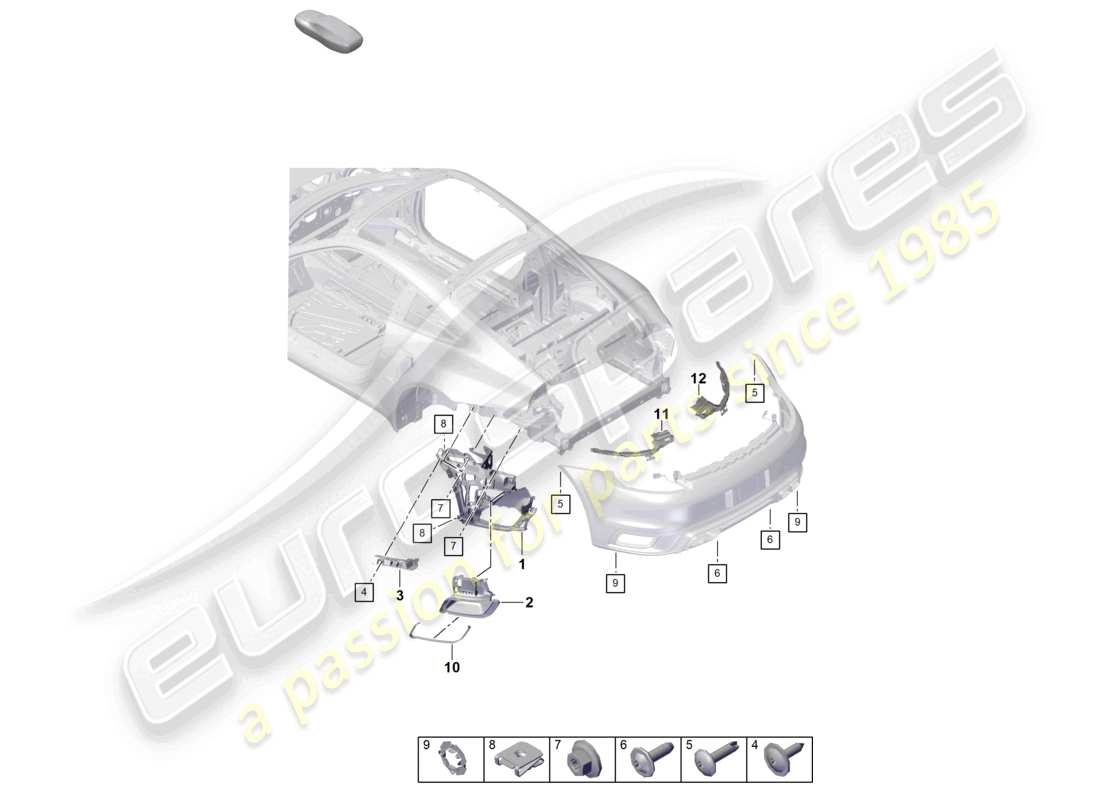 porsche 2022 (992-1) bumper rear fasteners part diagram