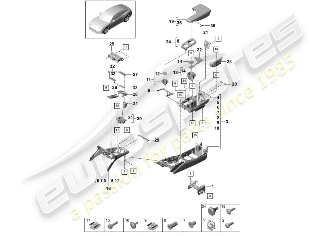 porsche 2021 (panamera 971-1) centre console front part diagram