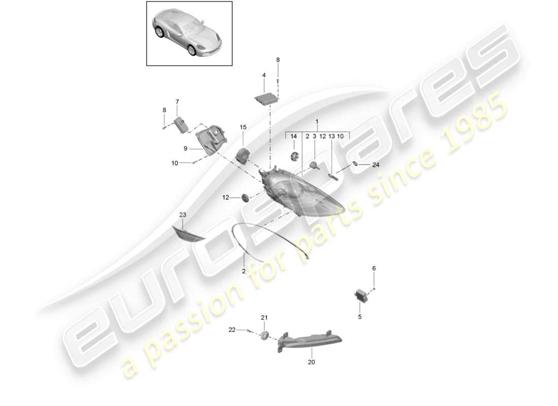 porsche 2022 (718 cayman) headlights additional headlight turn signal indicator side marker light turn signal repeater part diagram