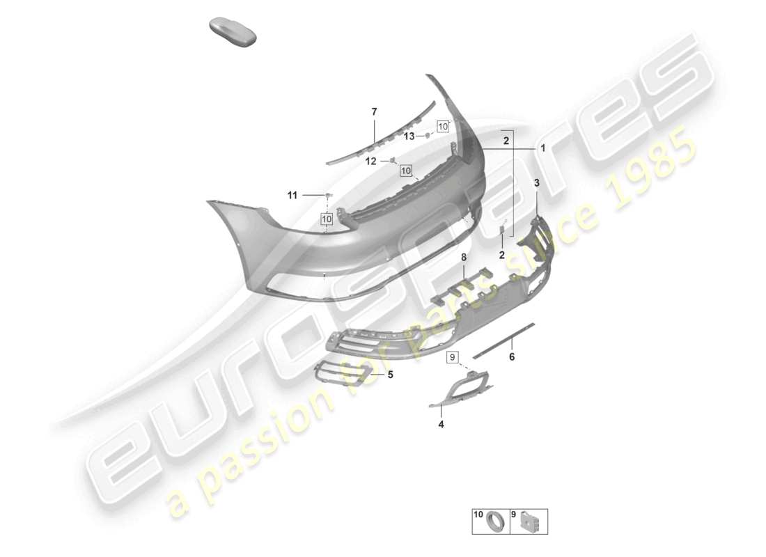 porsche 2022 (992-1) bumper rear with: basic accessories ece part diagram