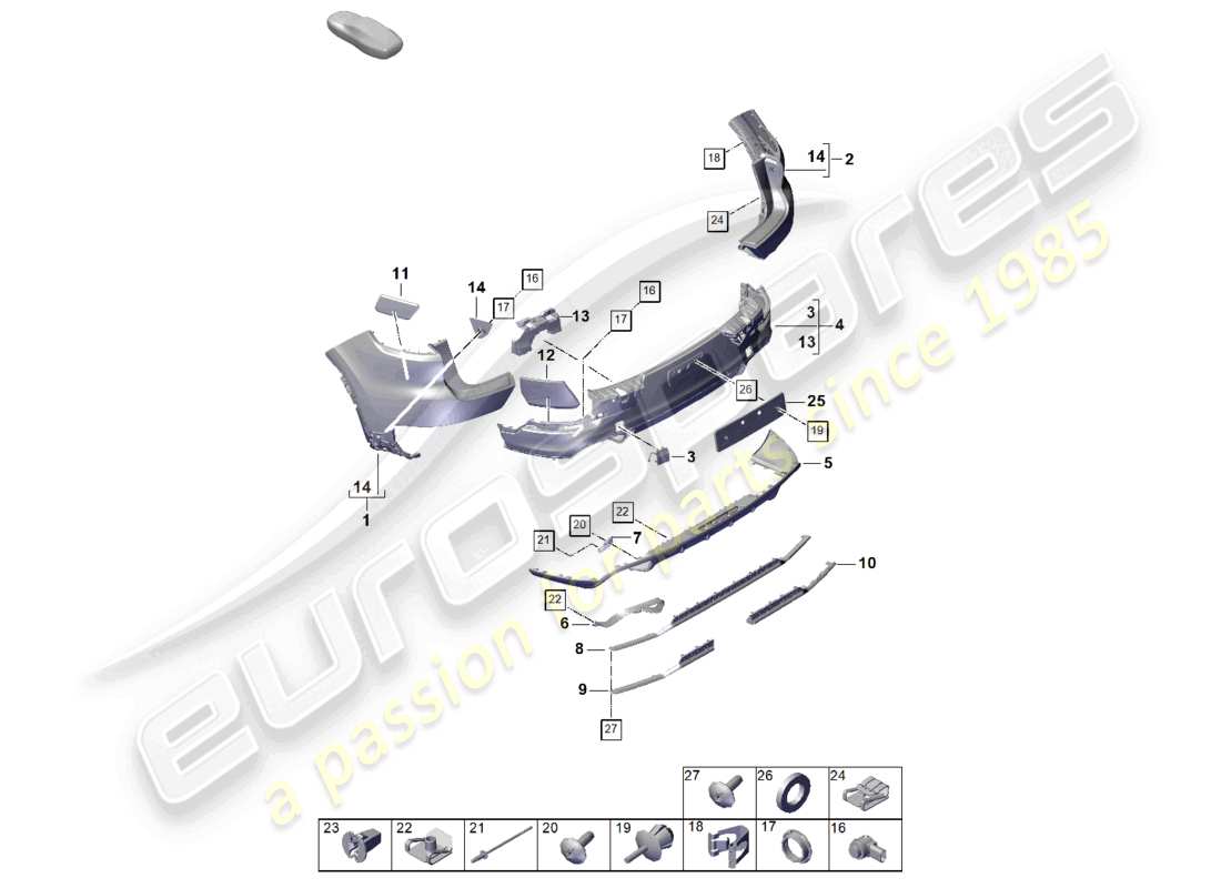 porsche 2026 (cayenne e3 pa) bumper rear parts diagram