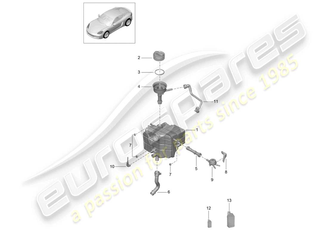 porsche 2024 (718 cayman) coolant cooling system coolant expansion tank part diagram