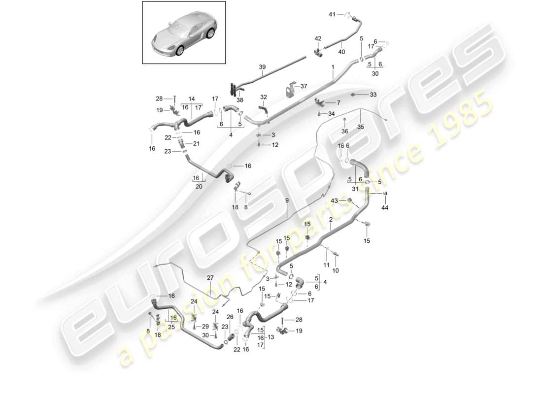 porsche 2026 (718 cayman) coolant cooling system 1 coolant pipe breather line part diagram