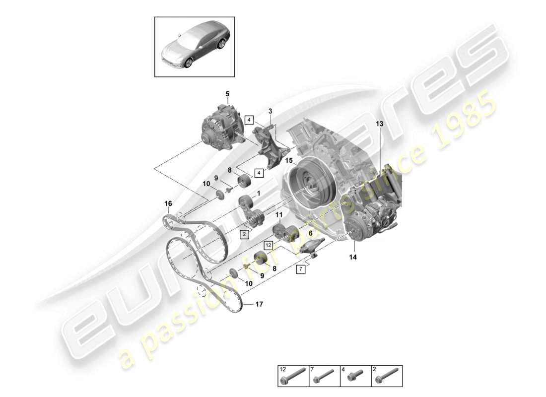 porsche 2021 (panamera 971-1) poly-v-belt belt tensioner damper parts diagram