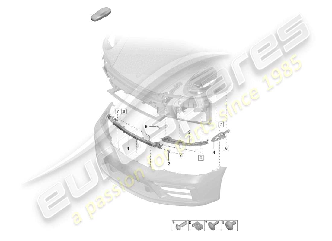 porsche 2021 (992-1) bumper front fasteners sport design package part diagram