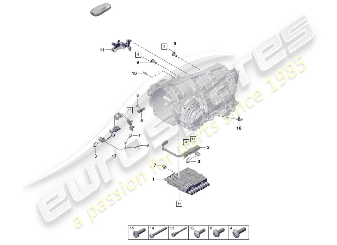 porsche 2022 (992-1 turbo / s) 8-speed dual clutch gearbox - pdk - sensors part diagram